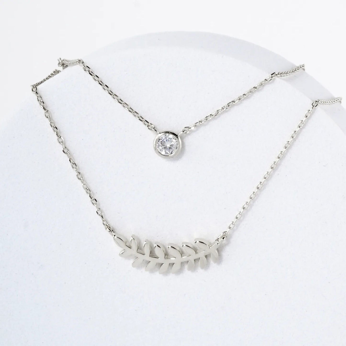 CZ Sideways Leaf Pendant 18K-Gold-Dipped Layered Necklace