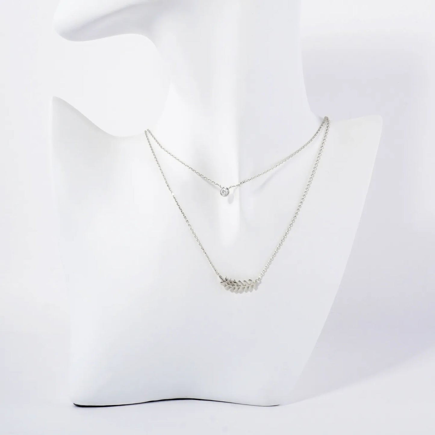 CZ Sideways Leaf Pendant 18K-Gold-Dipped Layered Necklace
