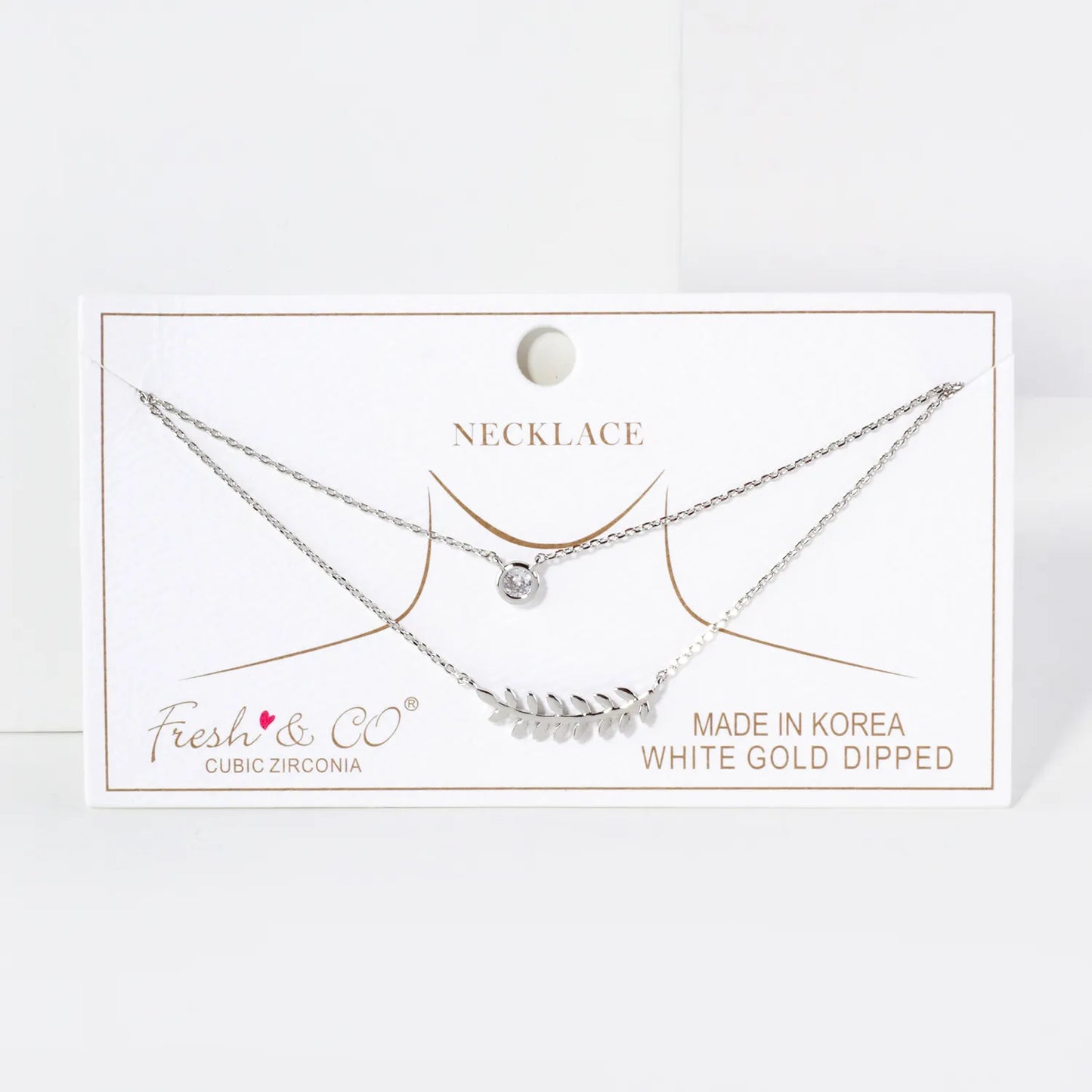 CZ Sideways Leaf Pendant 18K-Gold-Dipped Layered Necklace