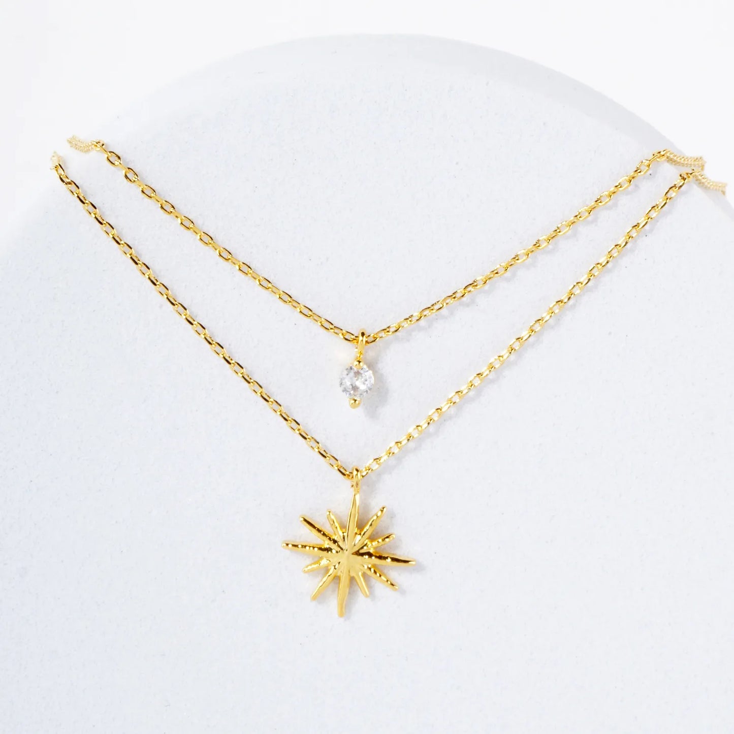 CZ Starburst Pendant 18K-Gold-Dipped Layered Necklace