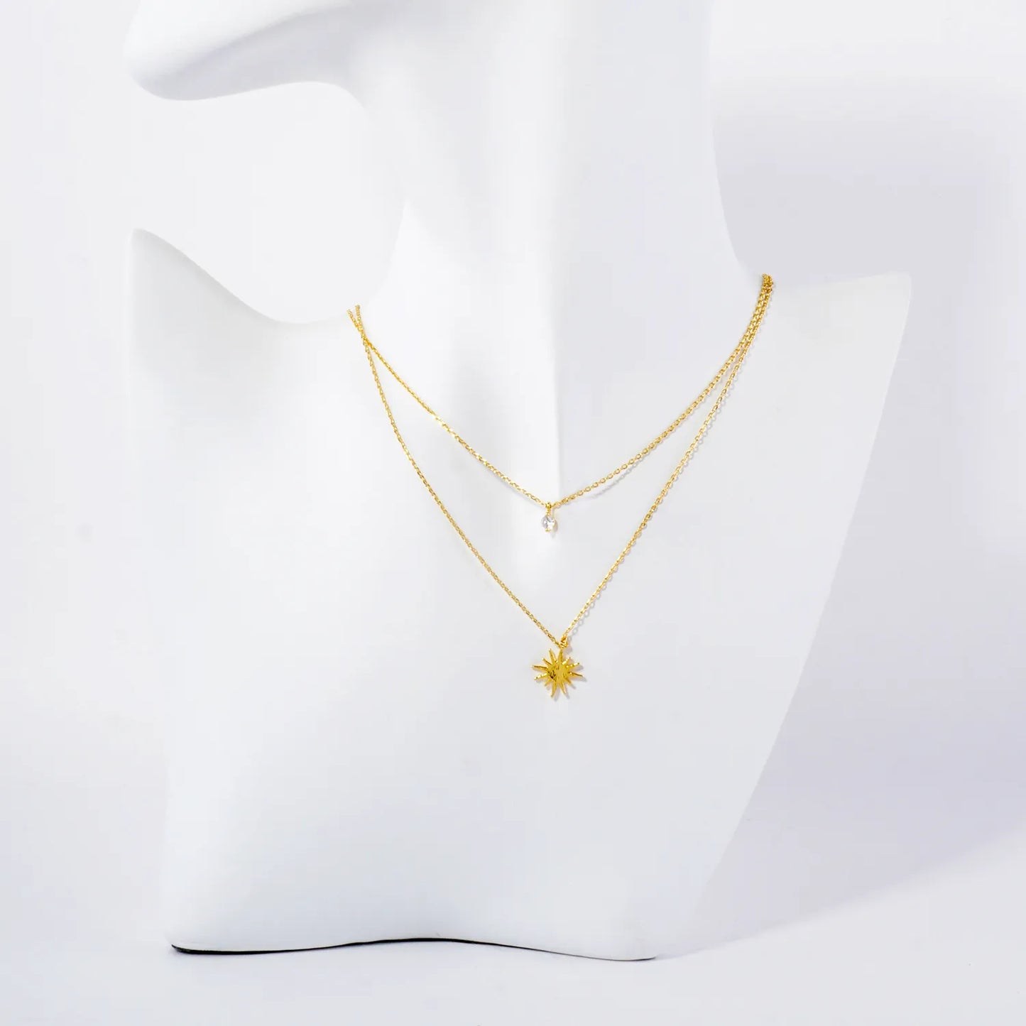 CZ Starburst Pendant 18K-Gold-Dipped Layered Necklace