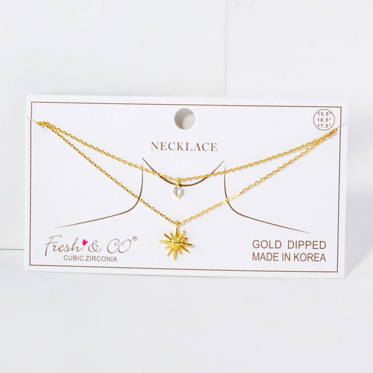 CZ Starburst Pendant 18K-Gold-Dipped Layered Necklace