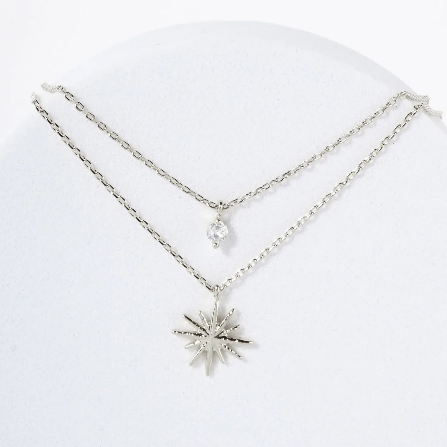 CZ Starburst Pendant 18K-Gold-Dipped Layered Necklace