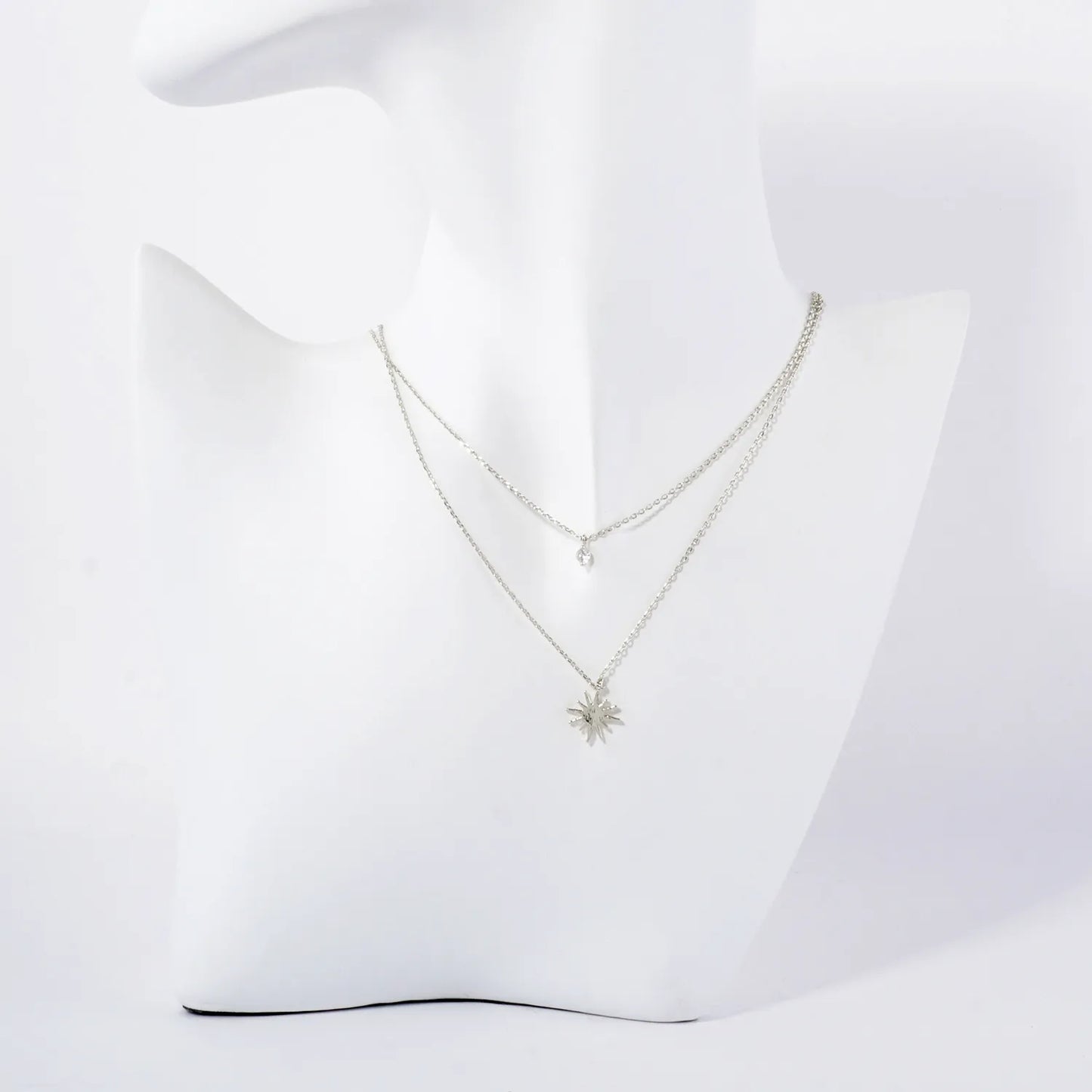 CZ Starburst Pendant 18K-Gold-Dipped Layered Necklace