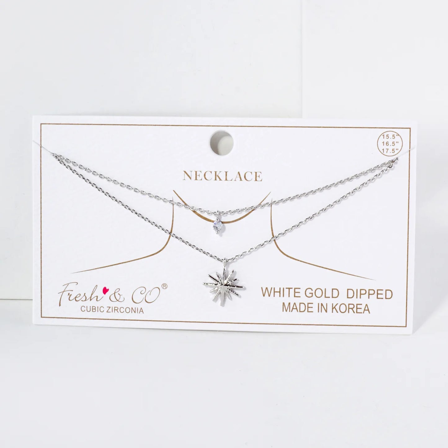 CZ Starburst Pendant 18K-Gold-Dipped Layered Necklace