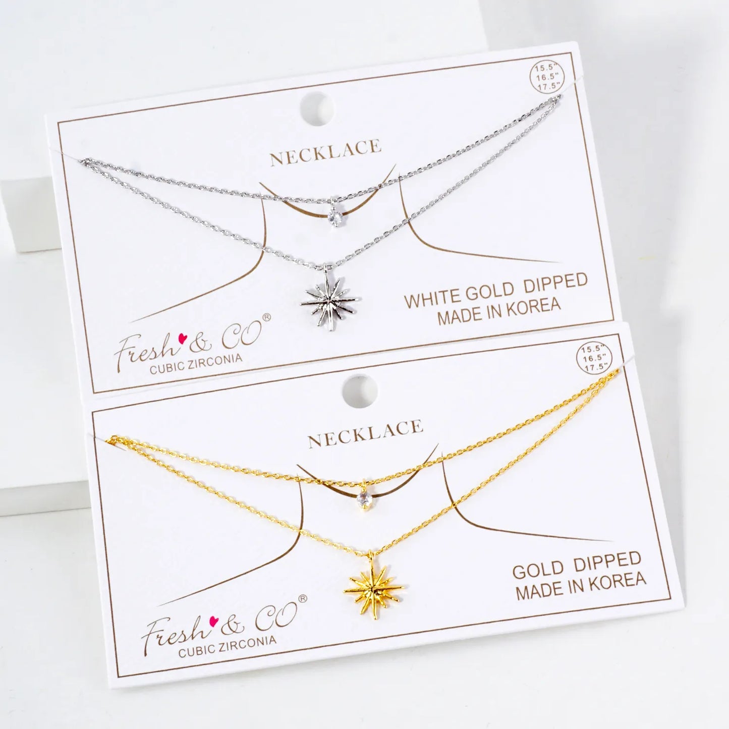 CZ Starburst Pendant 18K-Gold-Dipped Layered Necklace