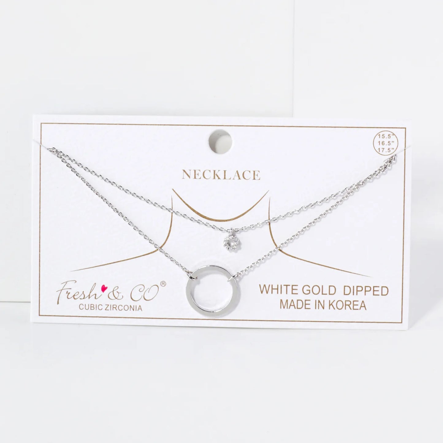 CZ Stone Brushed-Texture Cutout Circle Pendant 18K-Gold-Dipped Layered Necklace