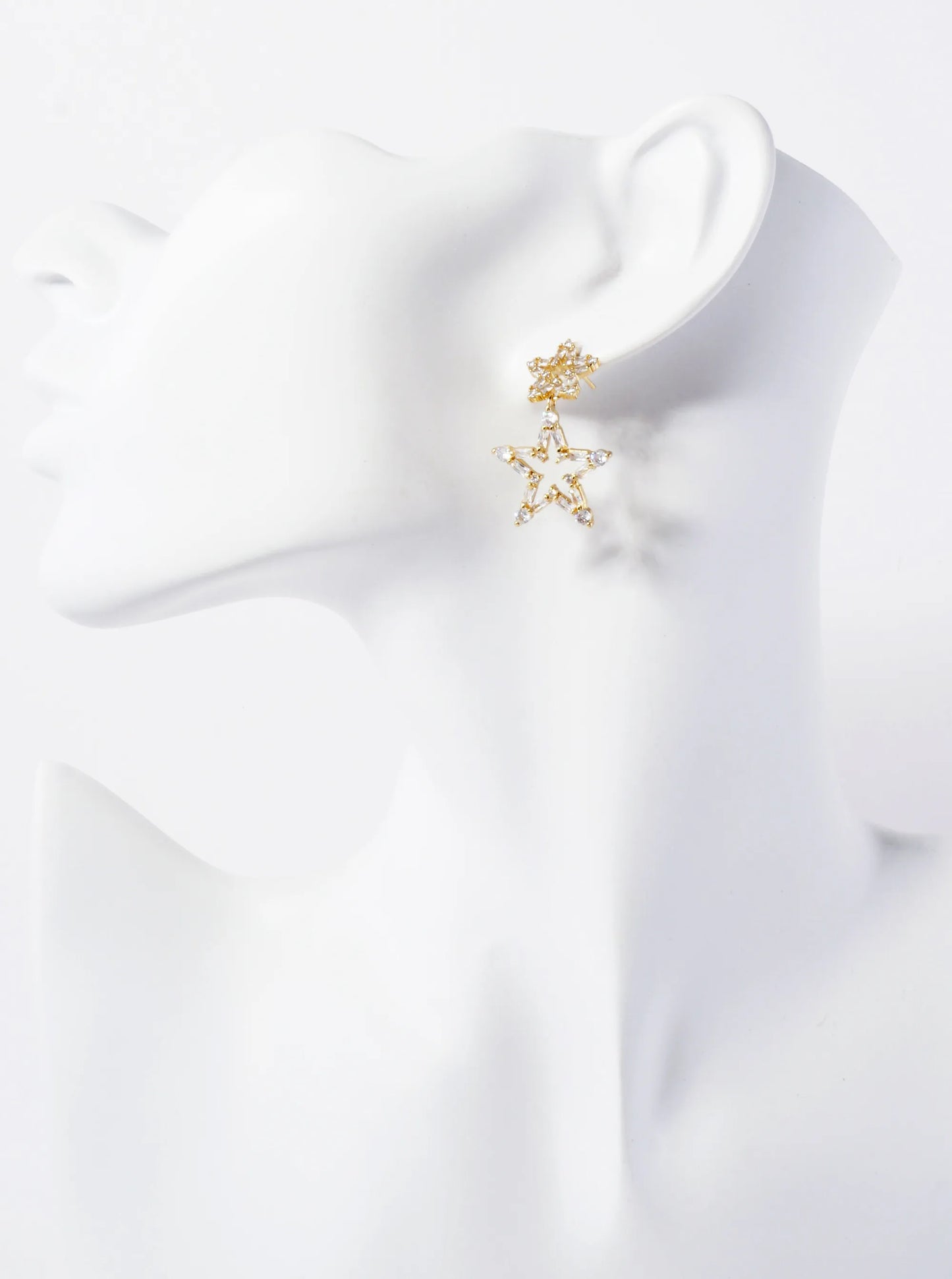 CZ-Studded Dangling Stars 18K-Gold-Dipped Brass Earrings