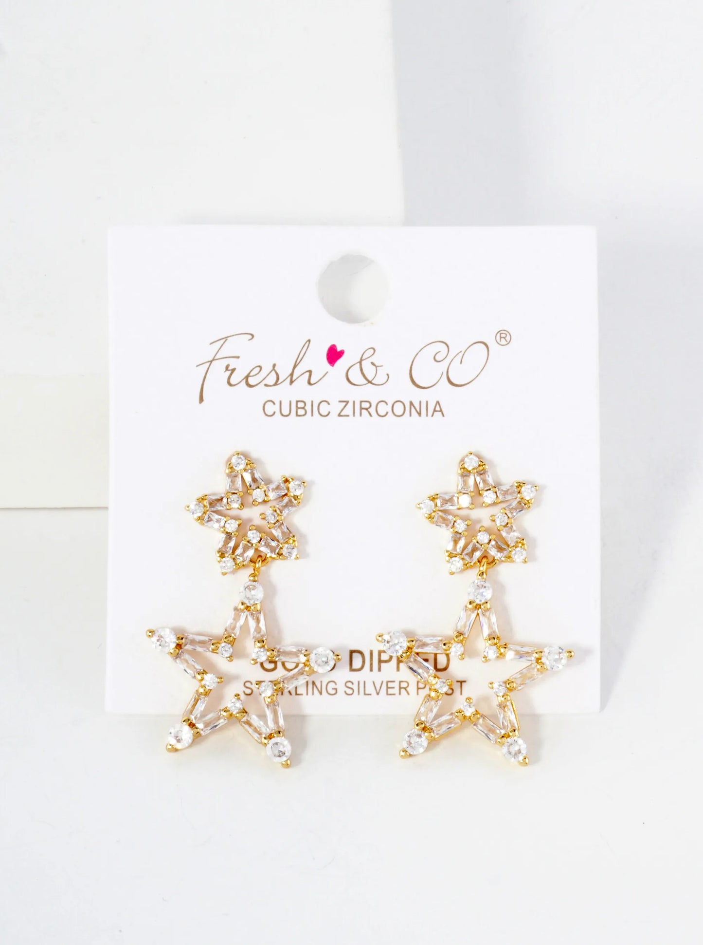 CZ-Studded Dangling Stars 18K-Gold-Dipped Brass Earrings