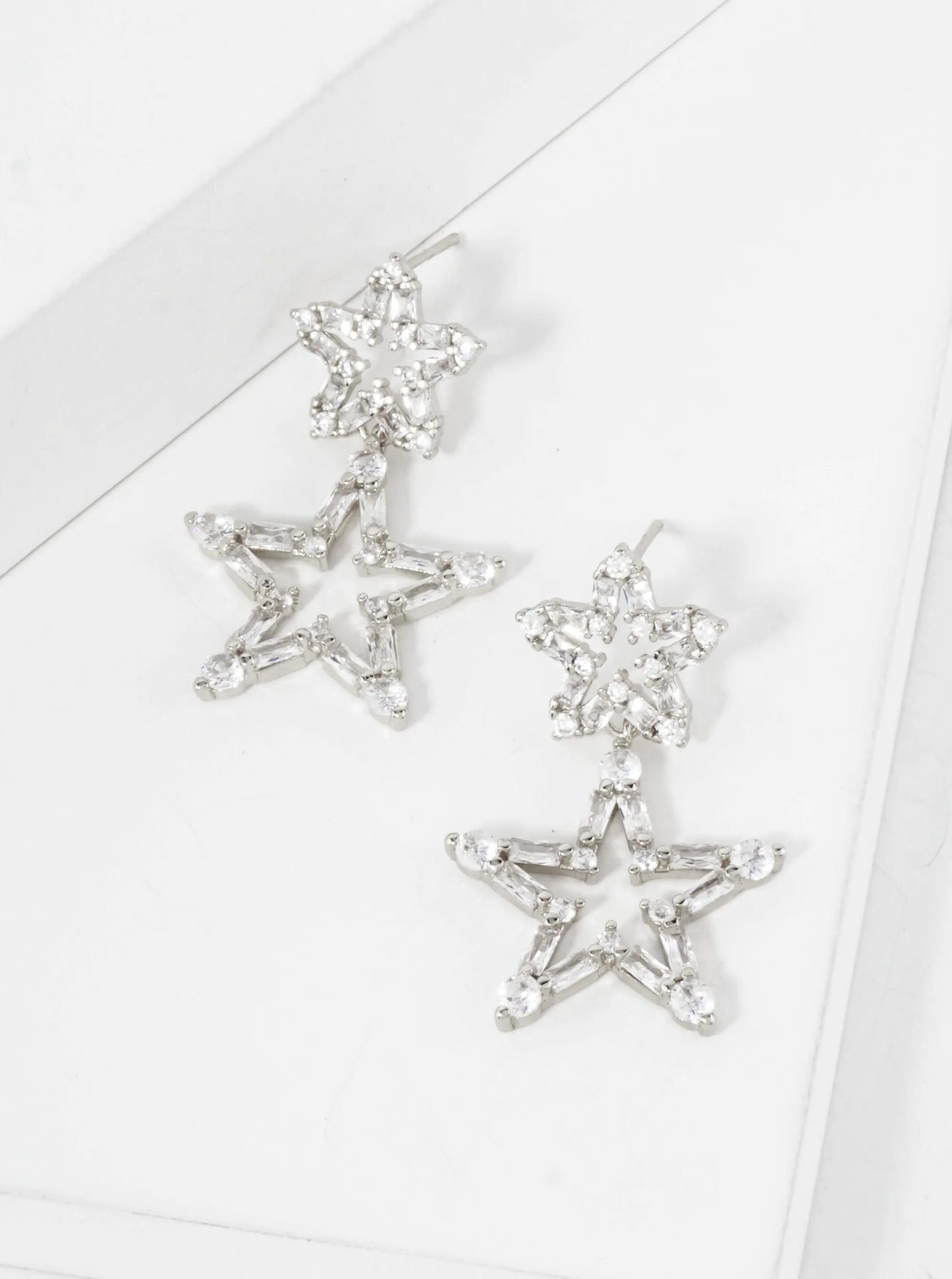 CZ-Studded Dangling Stars 18K-Gold-Dipped Brass Earrings
