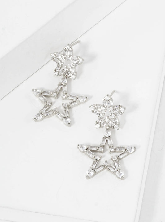 CZ-Studded Dangling Stars 18K-Gold-Dipped Brass Earrings