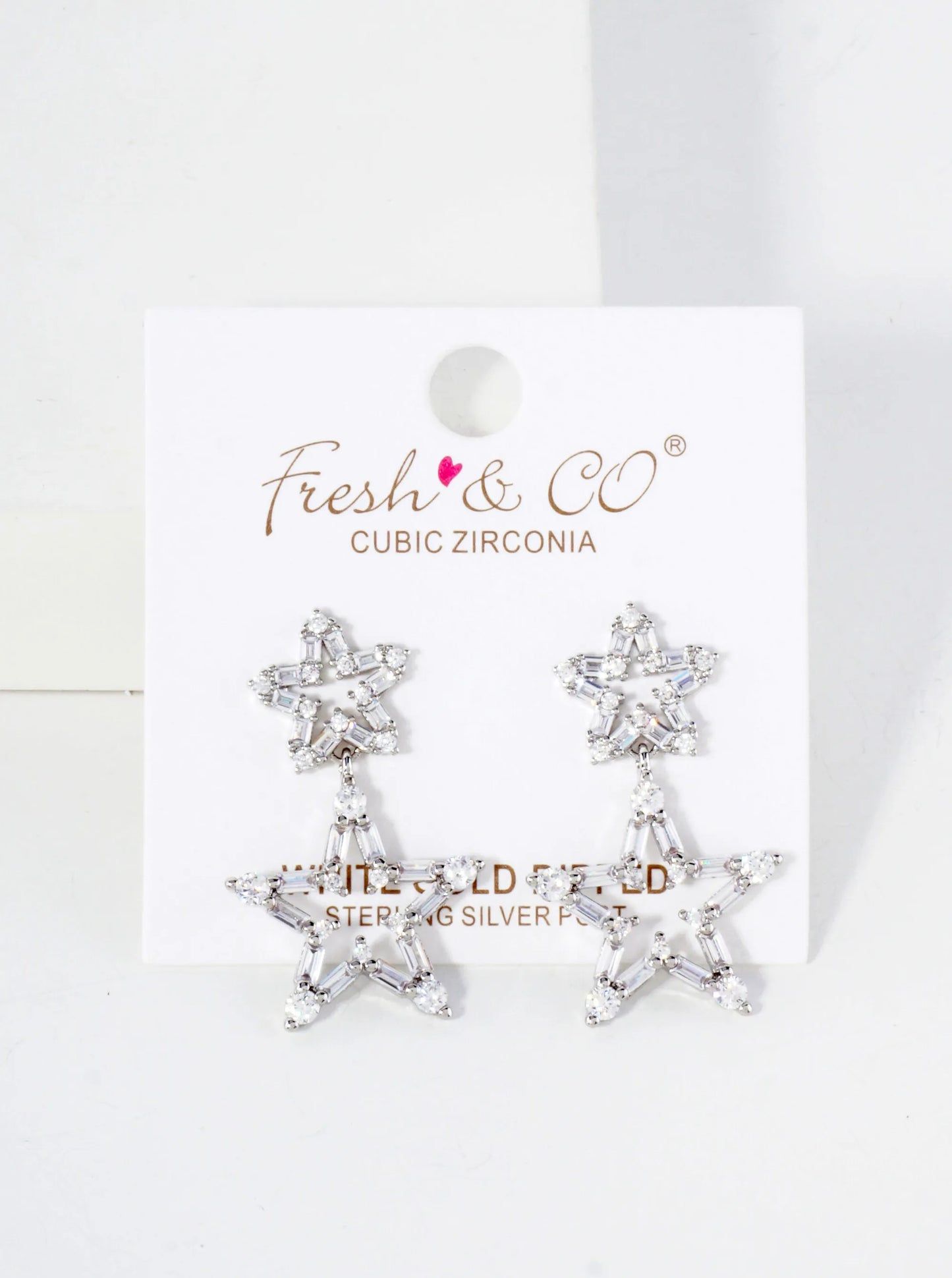 CZ-Studded Dangling Stars 18K-Gold-Dipped Brass Earrings