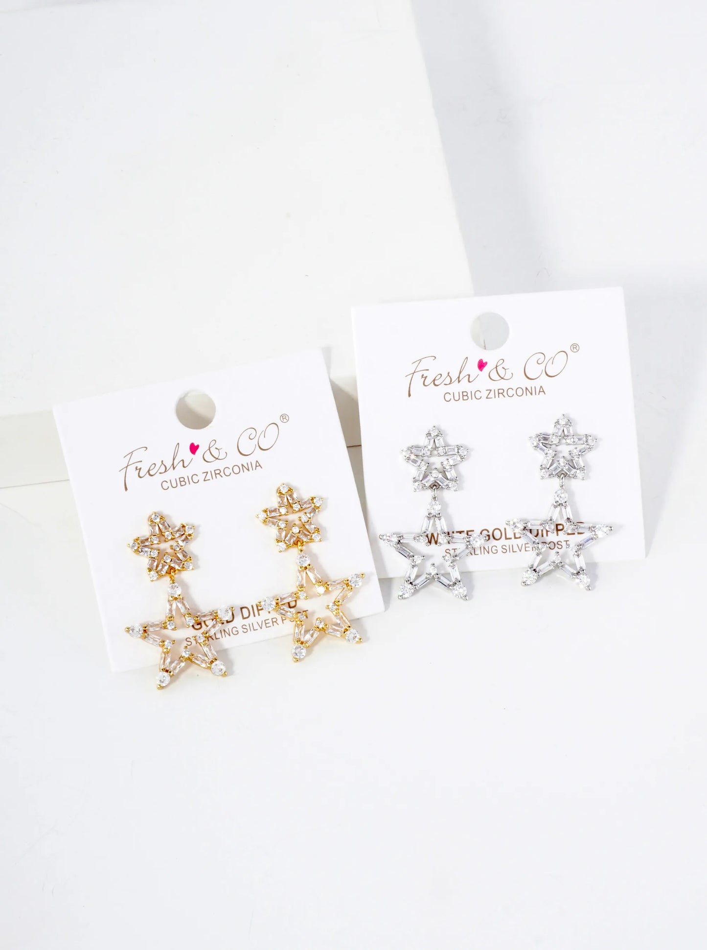CZ-Studded Dangling Stars 18K-Gold-Dipped Brass Earrings