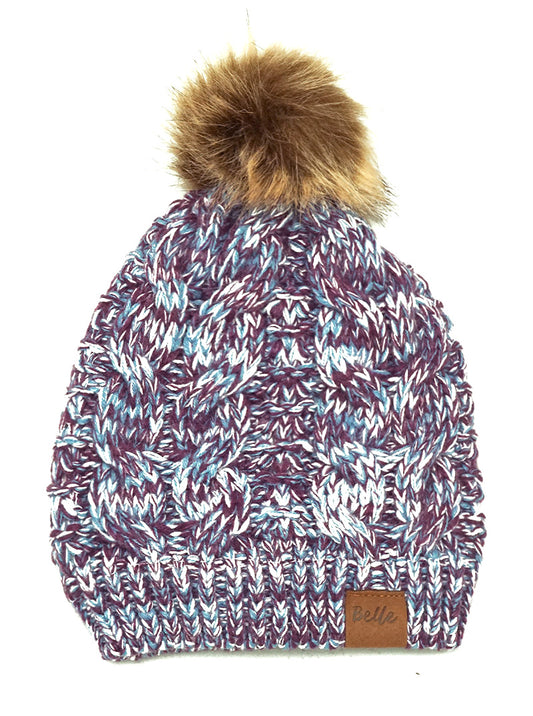 Cable-Knit Fleece Beanie With Faux Fur Pom Pom