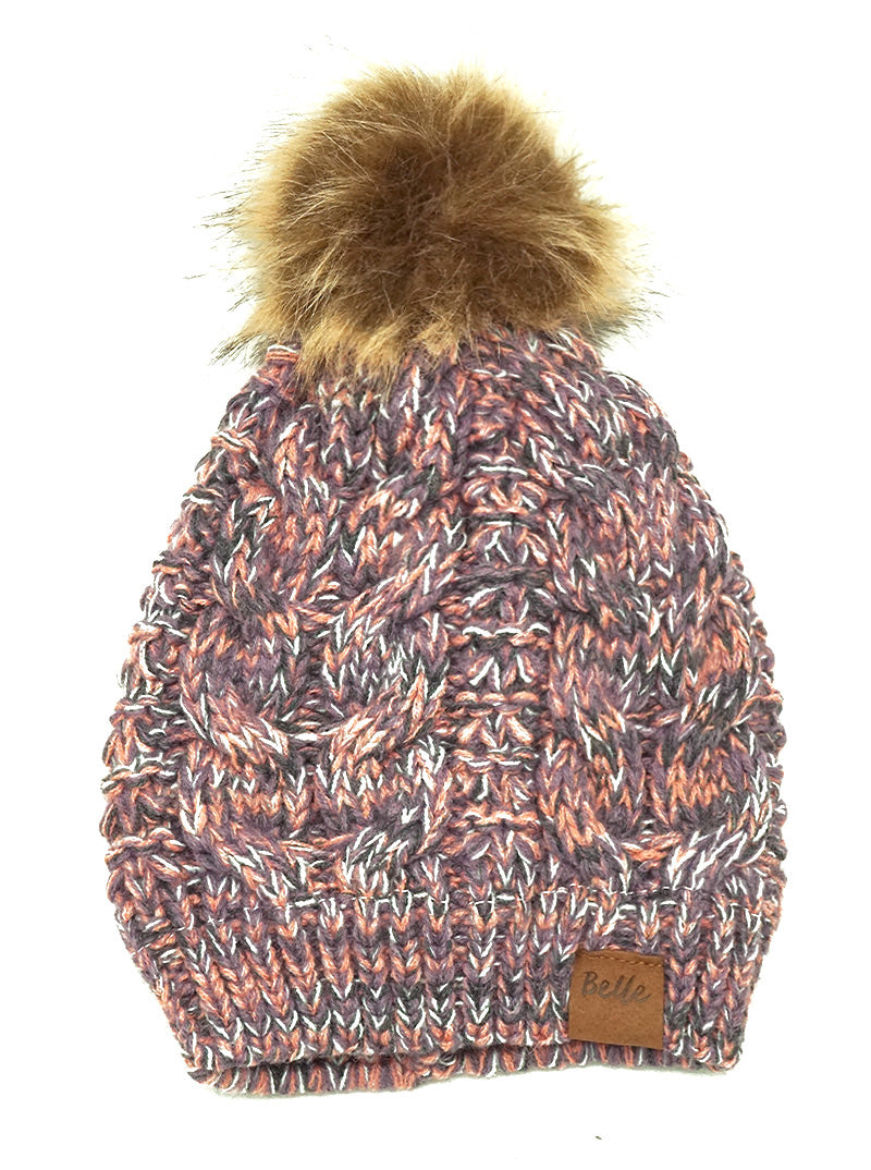 Cable-Knit Fleece Beanie With Faux Fur Pom Pom