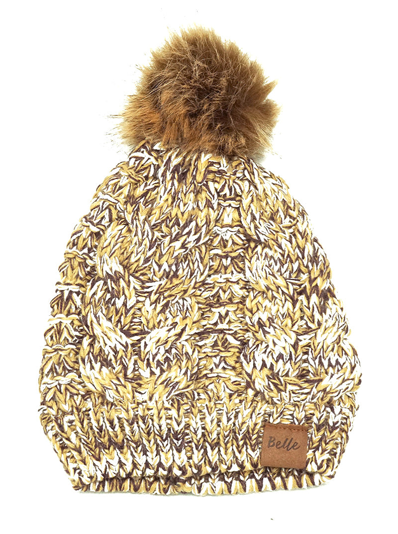 Cable-Knit Fleece Beanie With Faux Fur Pom Pom
