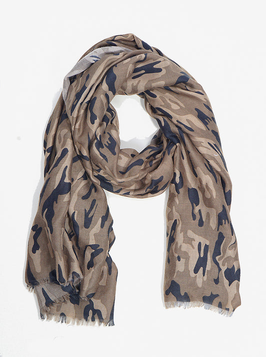 Camouflage Pattern Viscose Scarf With Fringe