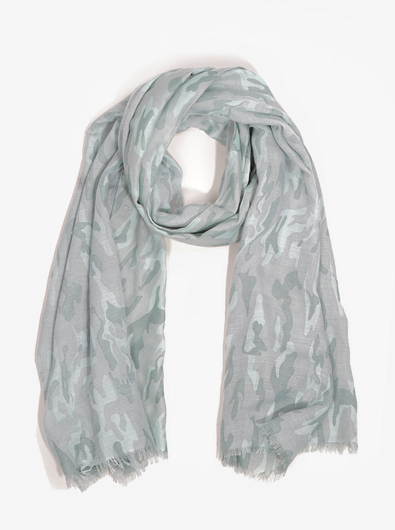 Camouflage Pattern Viscose Scarf With Fringe