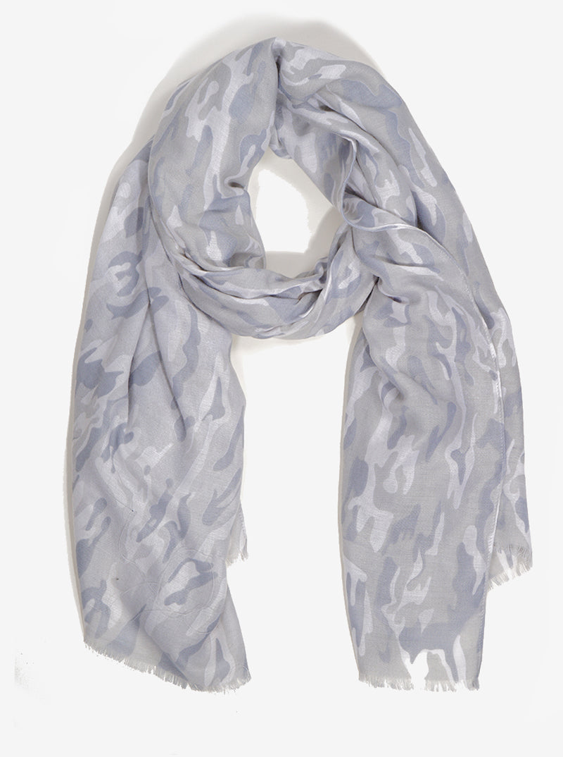 Camouflage Pattern Viscose Scarf With Fringe