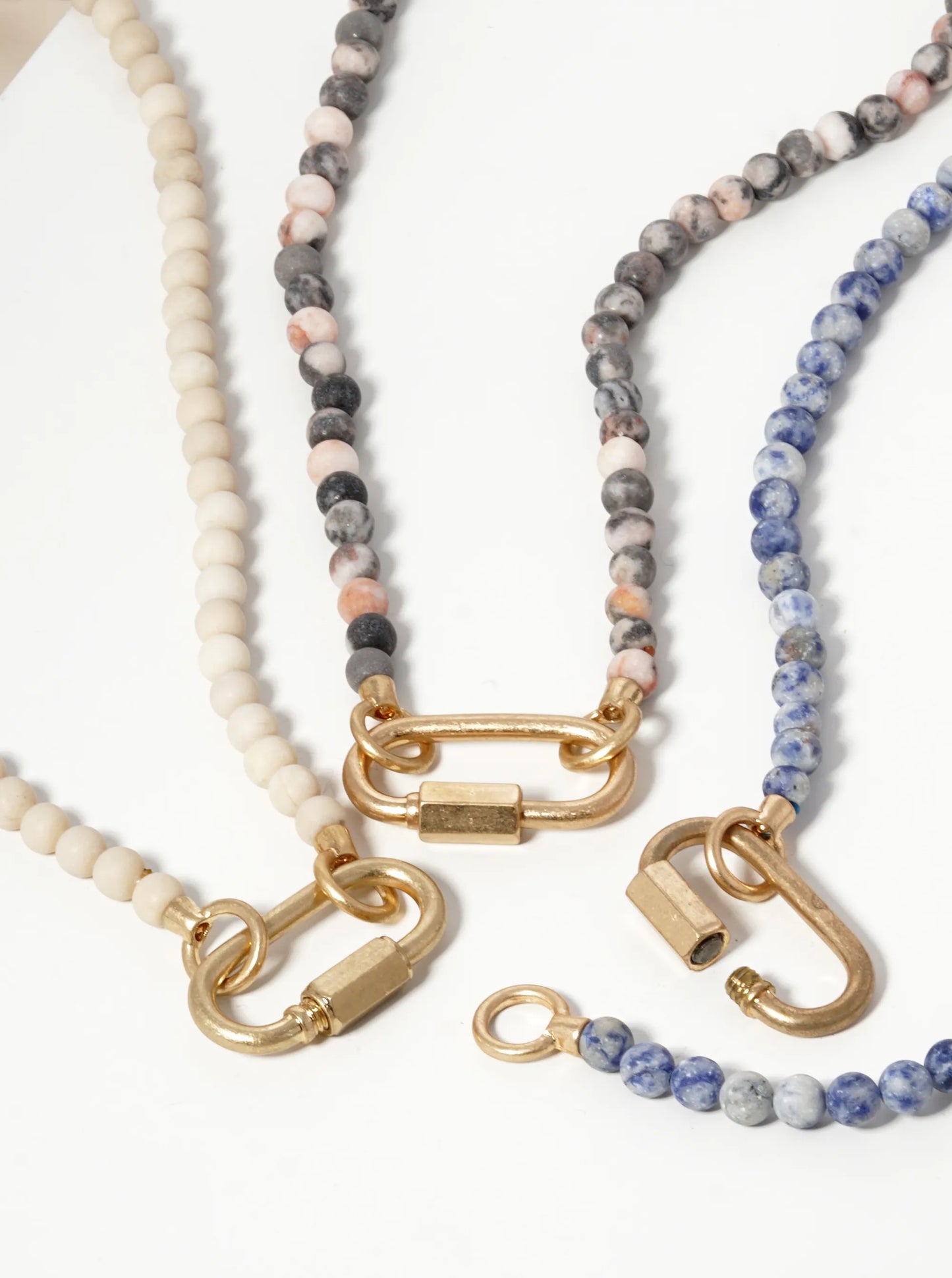 Carabiner Pendant Semi-Precious Natural Stone Necklace