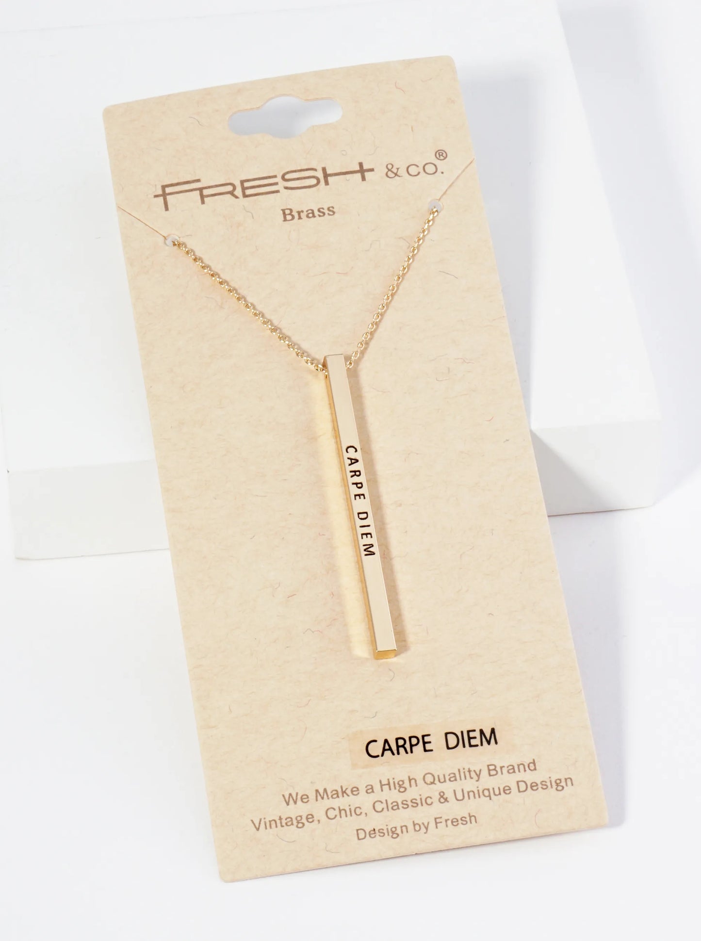 Carpe Diem Engraved Vertical Bar Pendant Inspirational Necklace