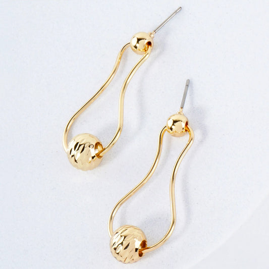 Carved-Texture Ball Drop Organic Shaped 14K-Gold-Dipped Brass Earrings