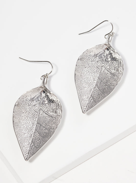 Casting Textured Metal Leaves Dangle Drop Earrings