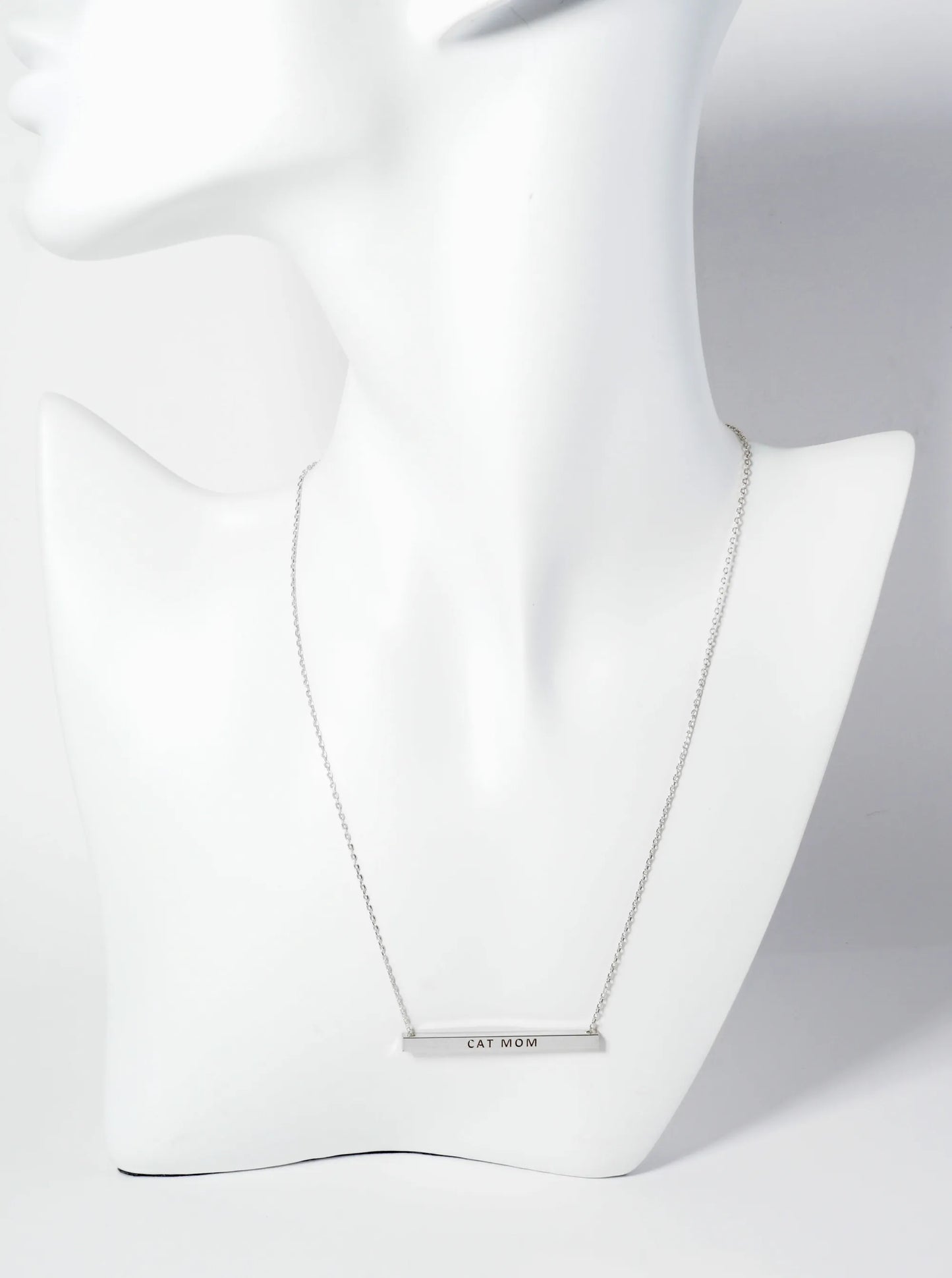 Cat Mom Engraved 18K Gold Dipped Horizontal Brass Bar Pendant Inspirational Necklace
