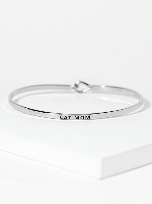 Cat Mom Engraved Inspirational Bangle Bracelet