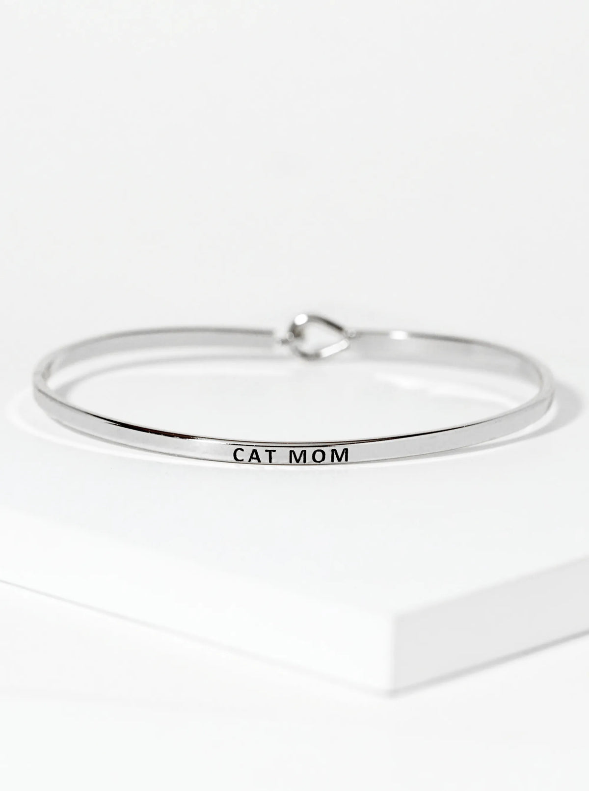 Cat Mom Engraved Inspirational Bangle Bracelet