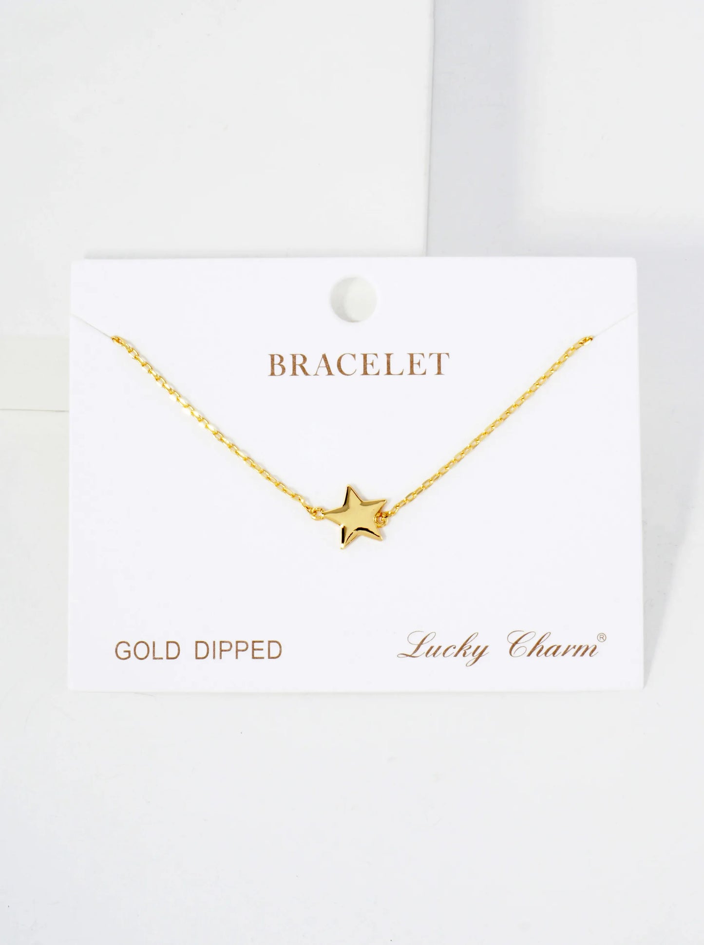 Celestial-Theme 10mm Polished Brass Star Accents 18K-Gold-Dipped Chain Bracelet