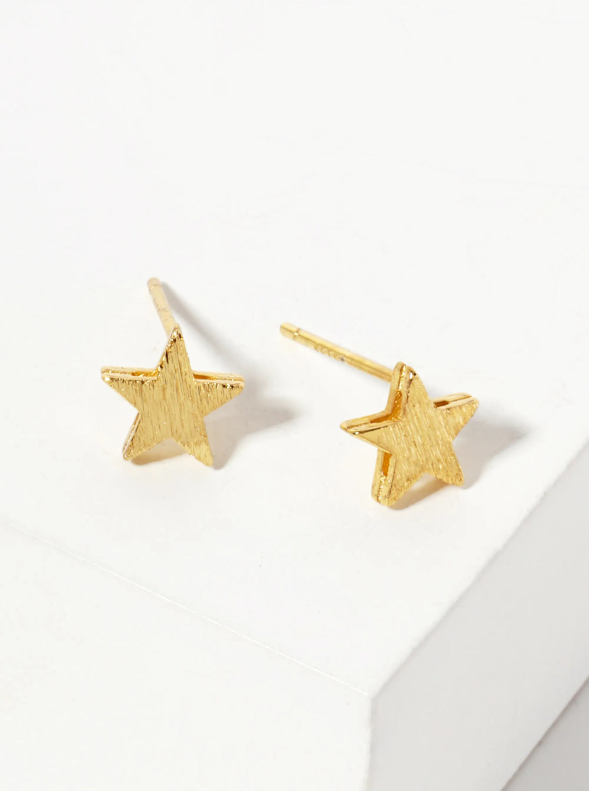 Celestial-Theme 18K-Gold-Dipped Brass Brushed-Texture 7mm Star Stud Earrings