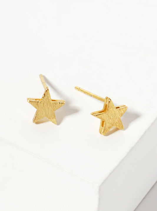 Celestial-Theme 18K-Gold-Dipped Brass Brushed-Texture 7mm Star Stud Earrings