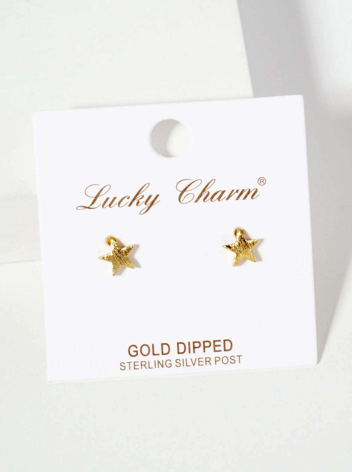 Celestial-Theme 18K-Gold-Dipped Brass Brushed-Texture 7mm Star Stud Earrings