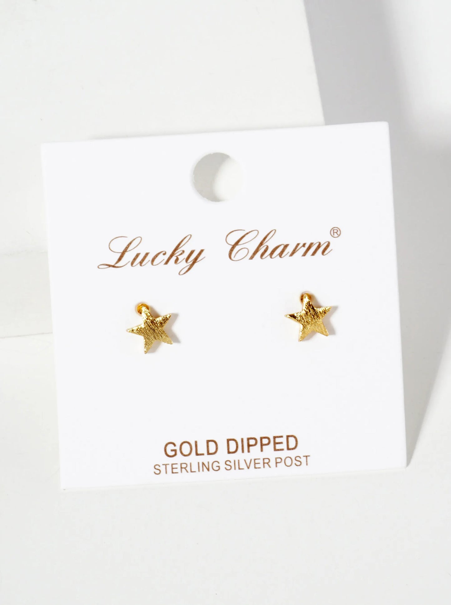 Celestial-Theme 18K-Gold-Dipped Brass Brushed-Texture 7mm Star Stud Earrings