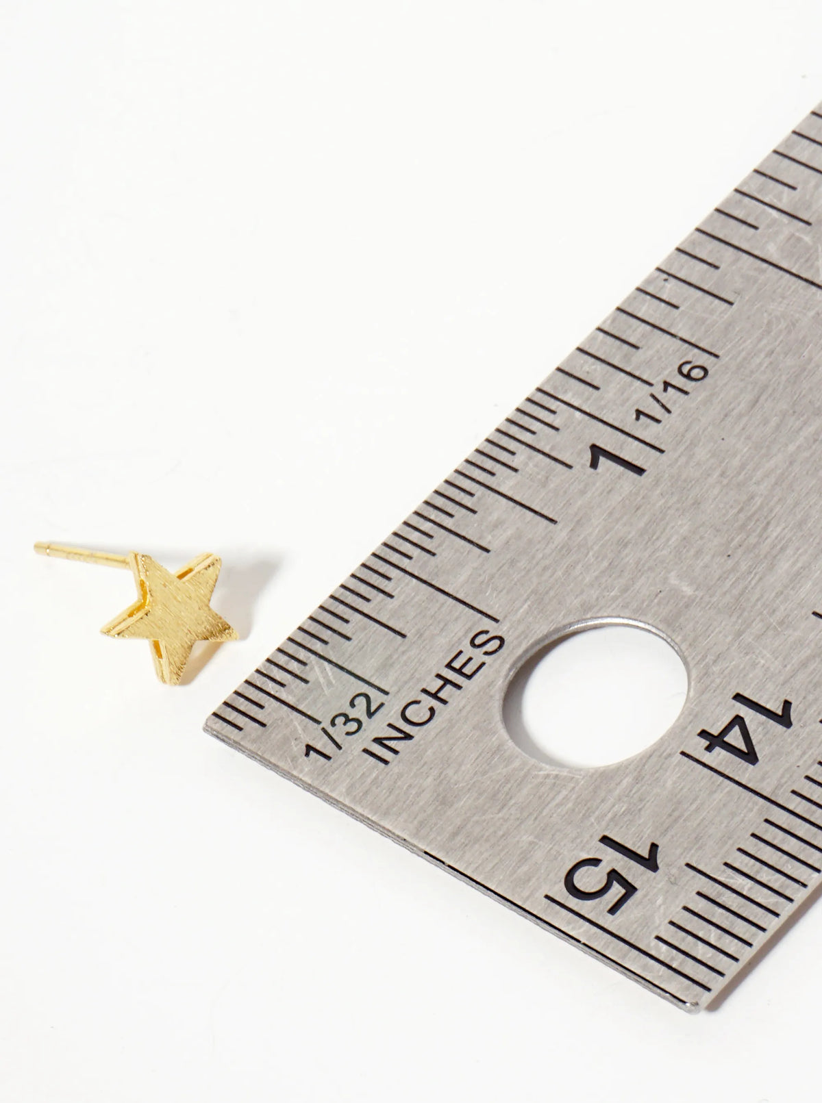 Celestial-Theme 18K-Gold-Dipped Brass Brushed-Texture 7mm Star Stud Earrings