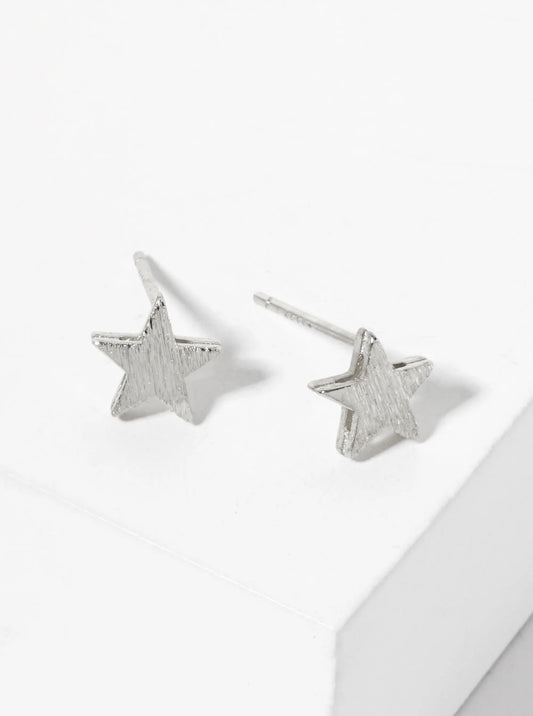 Celestial-Theme 18K-Gold-Dipped Brass Brushed-Texture 7mm Star Stud Earrings