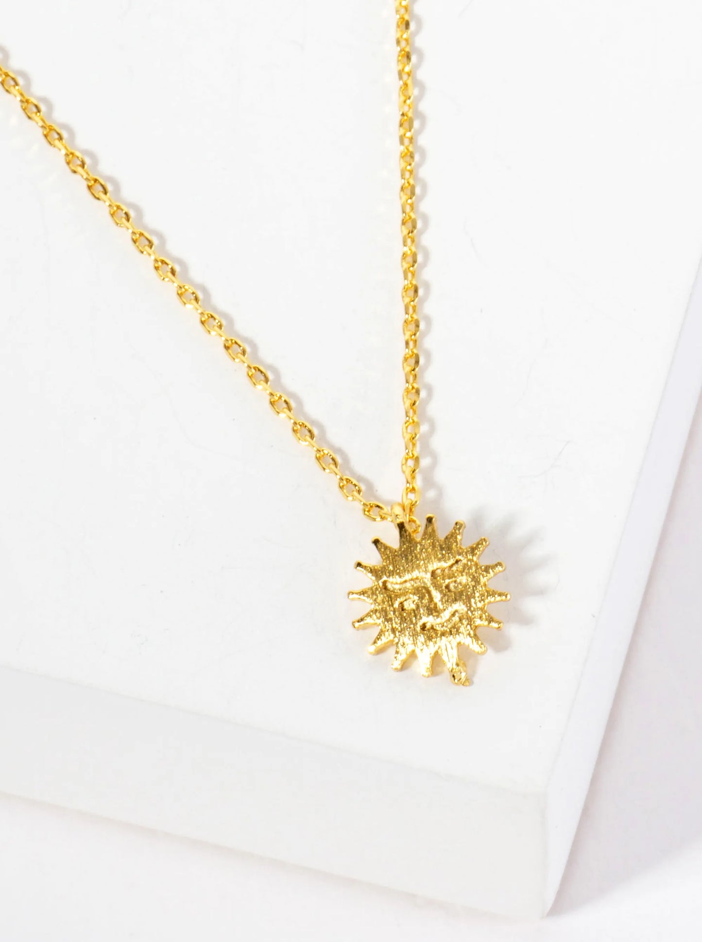 Celestial-Theme 18K-Gold-Dipped Brushed Sun Face Pendant Necklace