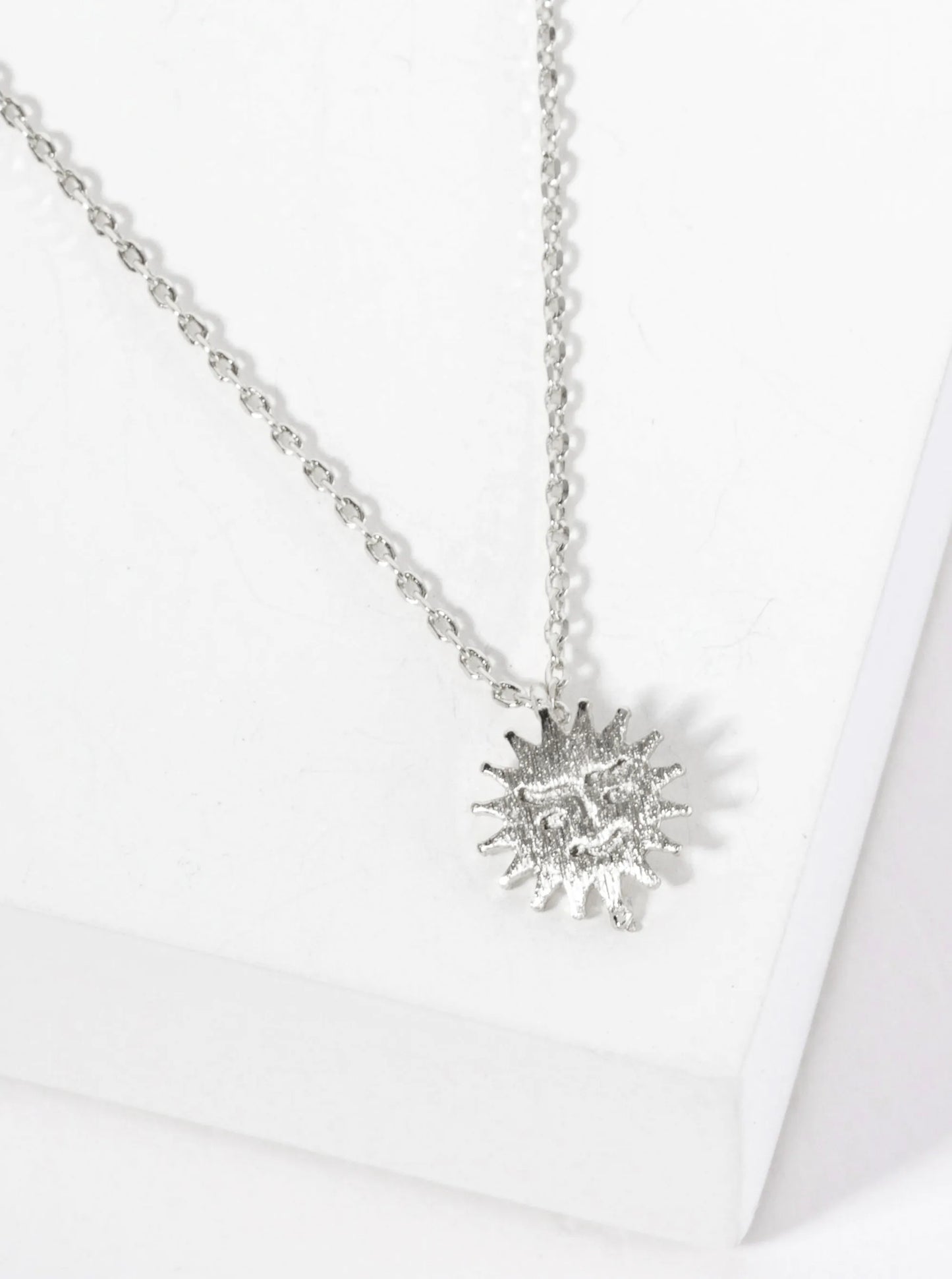 Celestial-Theme 18K-Gold-Dipped Brushed Sun Face Pendant Necklace