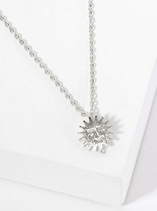 Celestial-Theme 18K-Gold-Dipped Brushed Sun Face Pendant Necklace