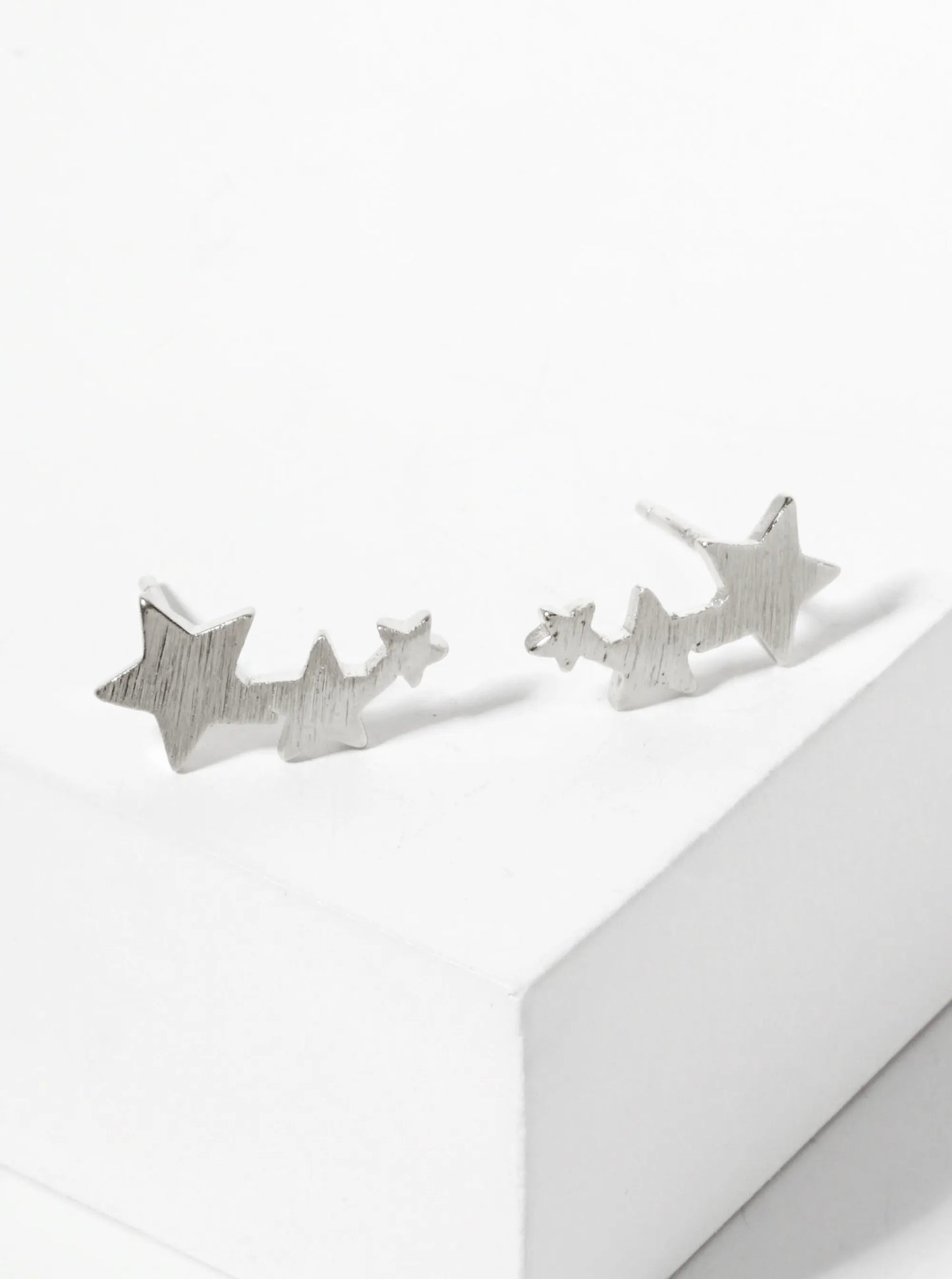 Celestial-Theme 18K-Gold-Dipped Brushed-Texture Brass Three Stars Stud Earrings