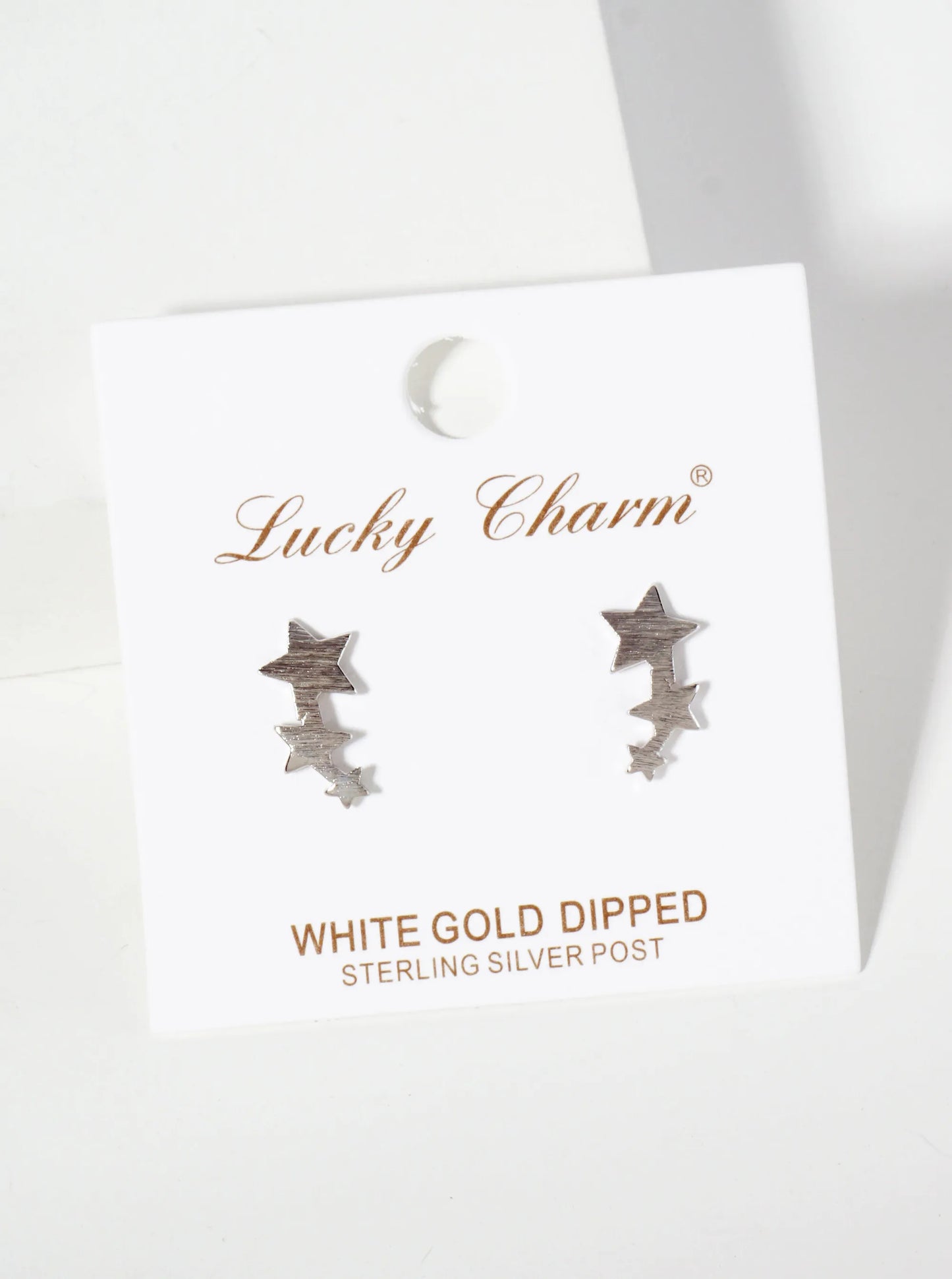 Celestial-Theme 18K-Gold-Dipped Brushed-Texture Brass Three Stars Stud Earrings