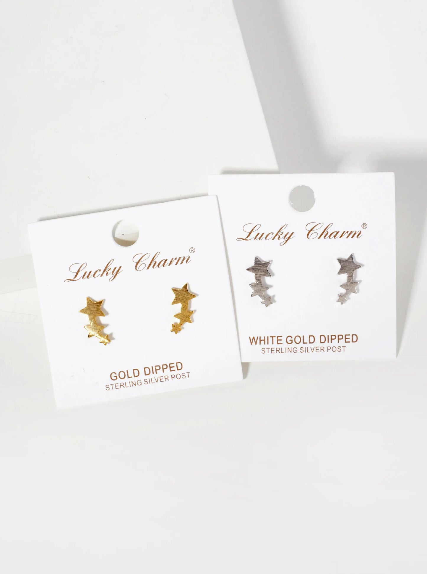Celestial-Theme 18K-Gold-Dipped Brushed-Texture Brass Three Stars Stud Earrings