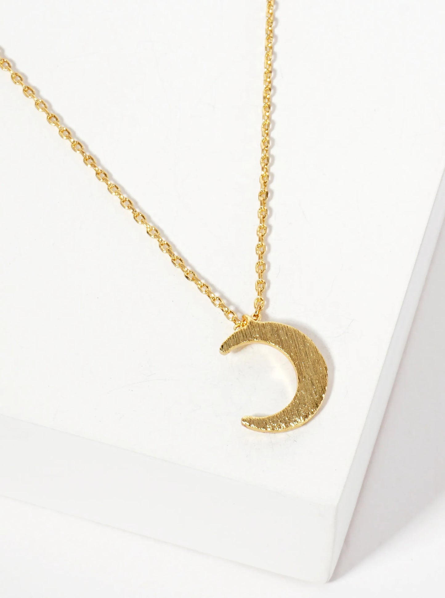 Celestial-Theme 18K-Gold-Dipped Brushed-Texture Crescent-Moon Pendant Necklace