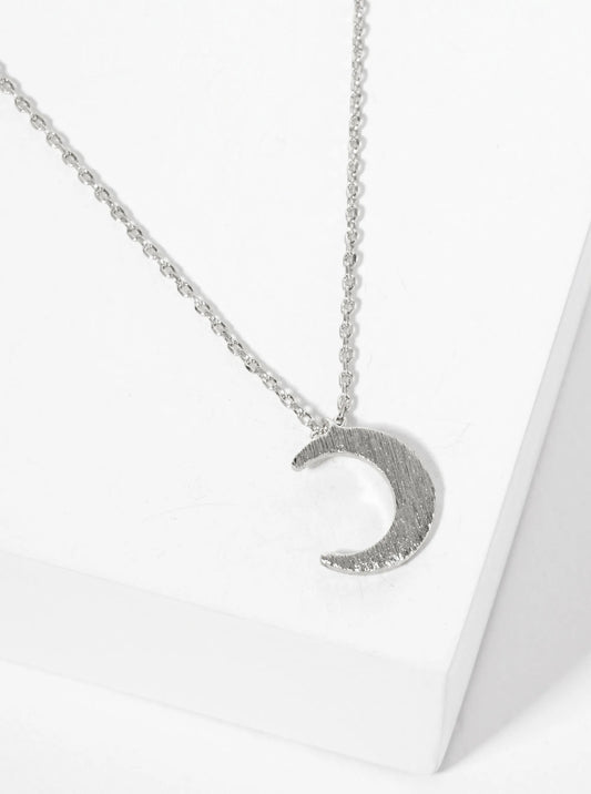 Celestial-Theme 18K-Gold-Dipped Brushed-Texture Crescent-Moon Pendant Necklace