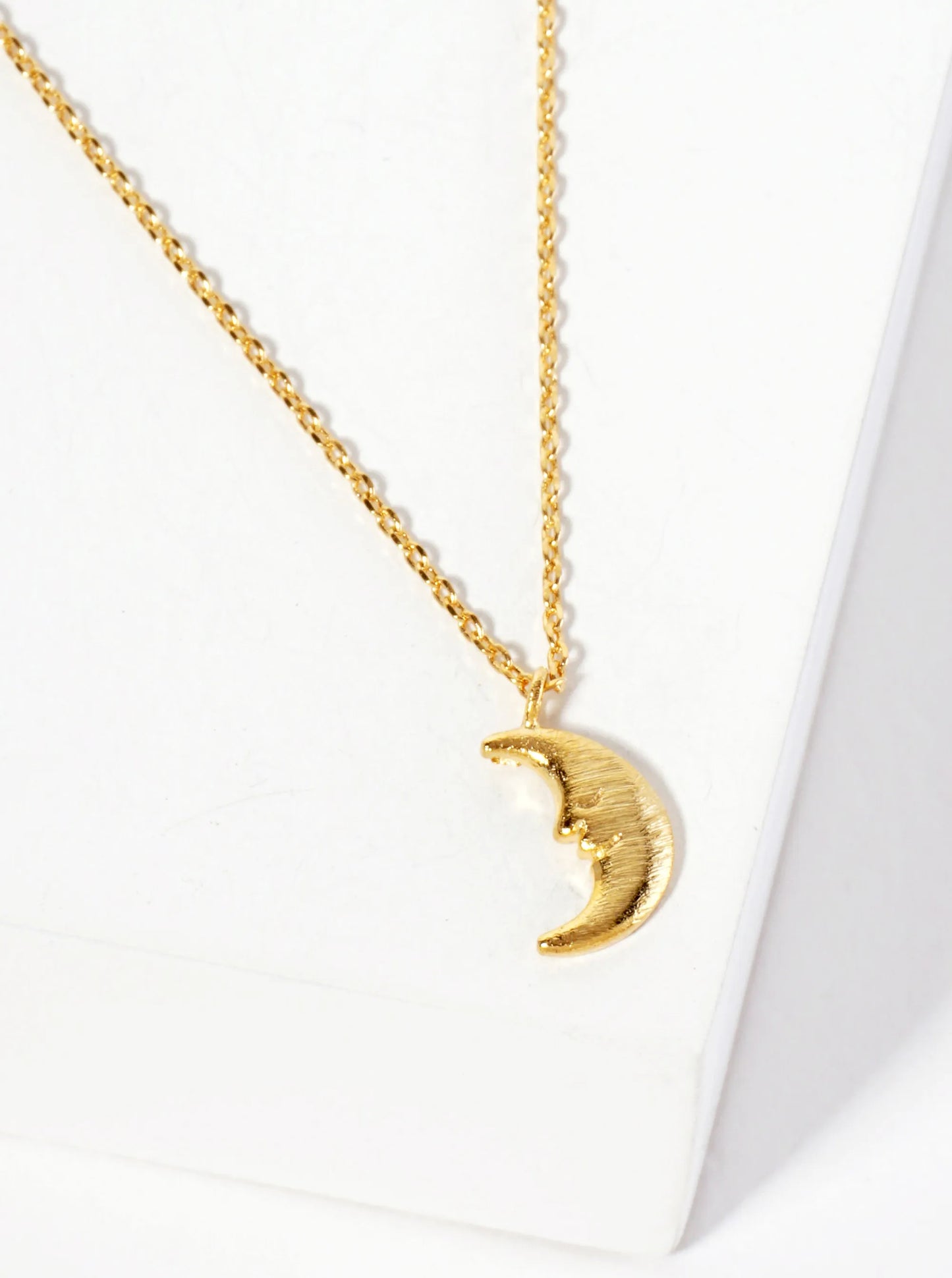 Celestial-Theme 18K-Gold-Dipped Brushed-Texture Crescent-Moon Pendant Necklace