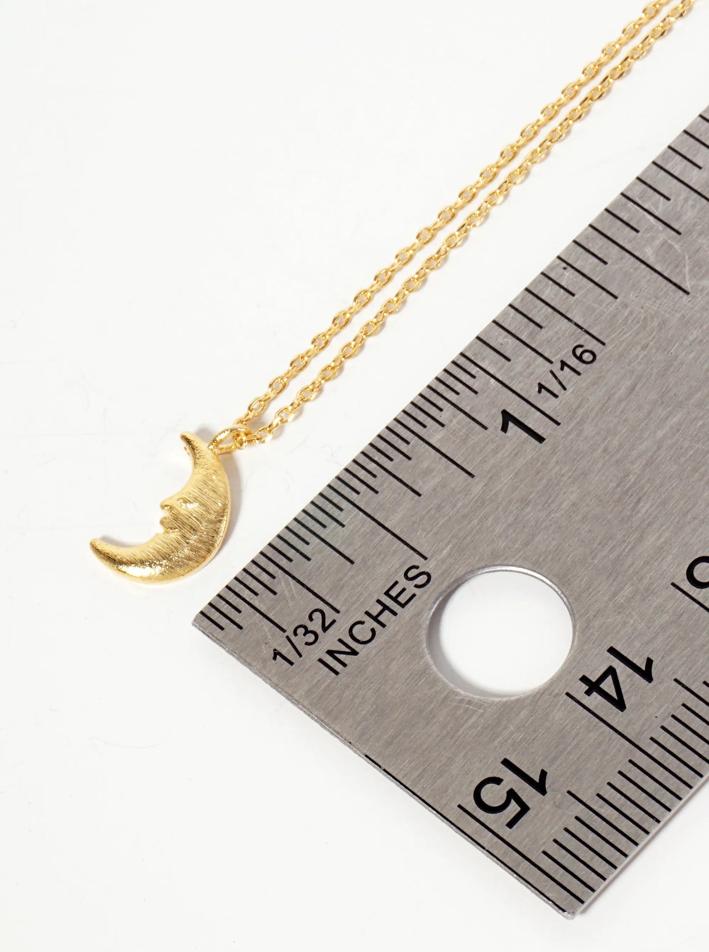 Celestial-Theme 18K-Gold-Dipped Brushed-Texture Crescent-Moon Pendant Necklace