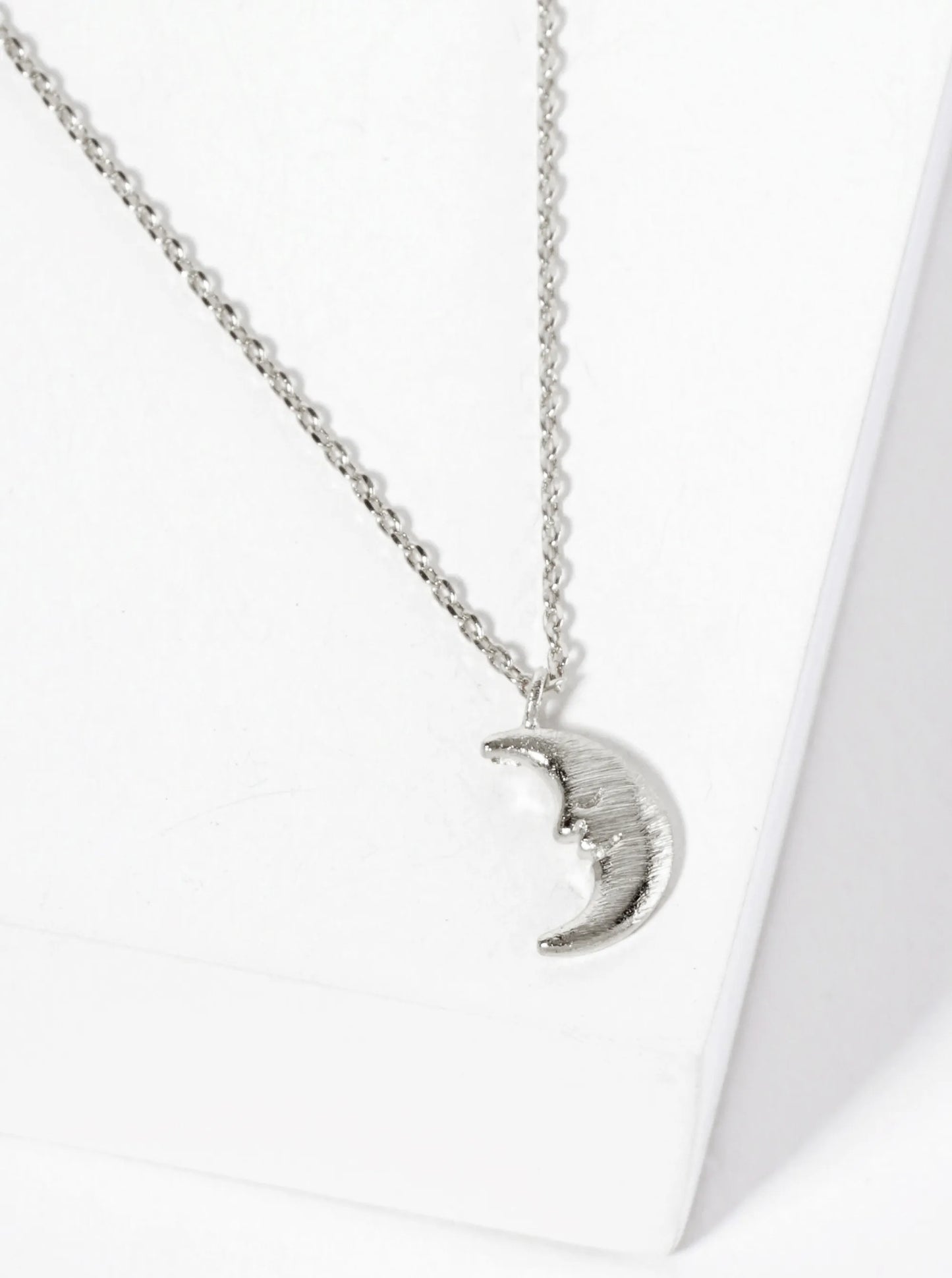 Celestial-Theme 18K-Gold-Dipped Brushed-Texture Crescent-Moon Pendant Necklace