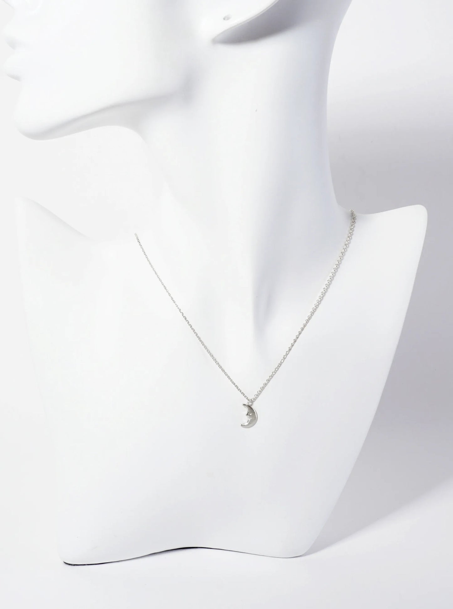 Celestial-Theme 18K-Gold-Dipped Brushed-Texture Crescent-Moon Pendant Necklace