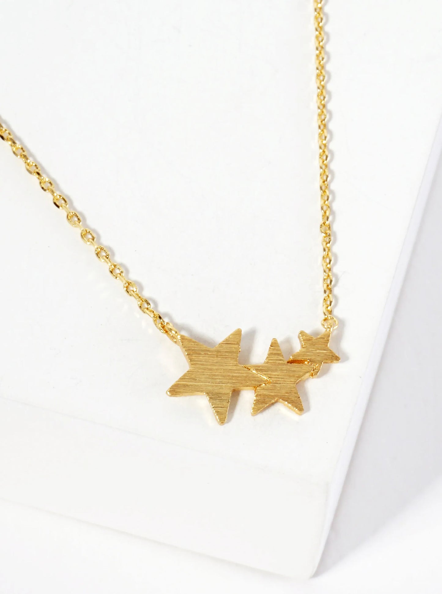 Celestial-Theme 18K-Gold-Dipped Brushed-Texture Graduated Three Stars Pendant Necklace